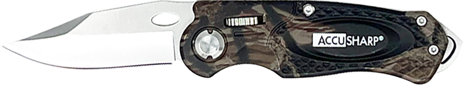 AccuSharp 704C 3" Folding Plain-Edge Sport Knife Camo Anodized Aluminum Handle - Includes Belt Clip