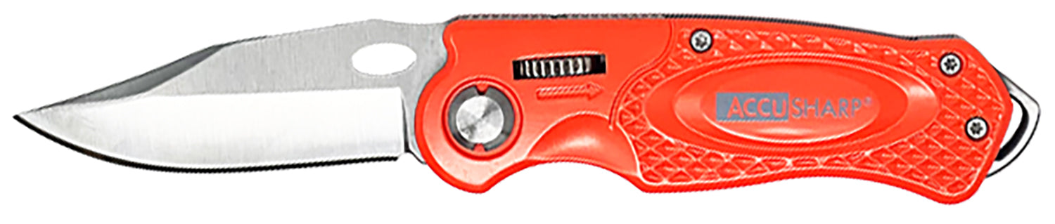 AccuSharp 709C 3" Folding Plain-Edge Sport Knife Blaze Orange Anodized Aluminum Handle - Includes Belt Clip