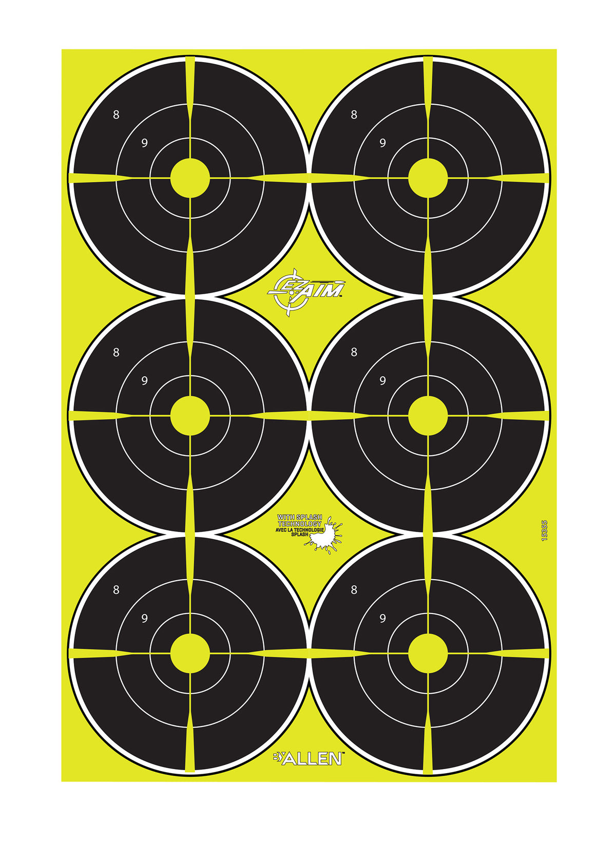 EZ-Aim 15355 Splash Reactive Hanging Bullseye Paper Target 12" x 18" 8 Per Pack