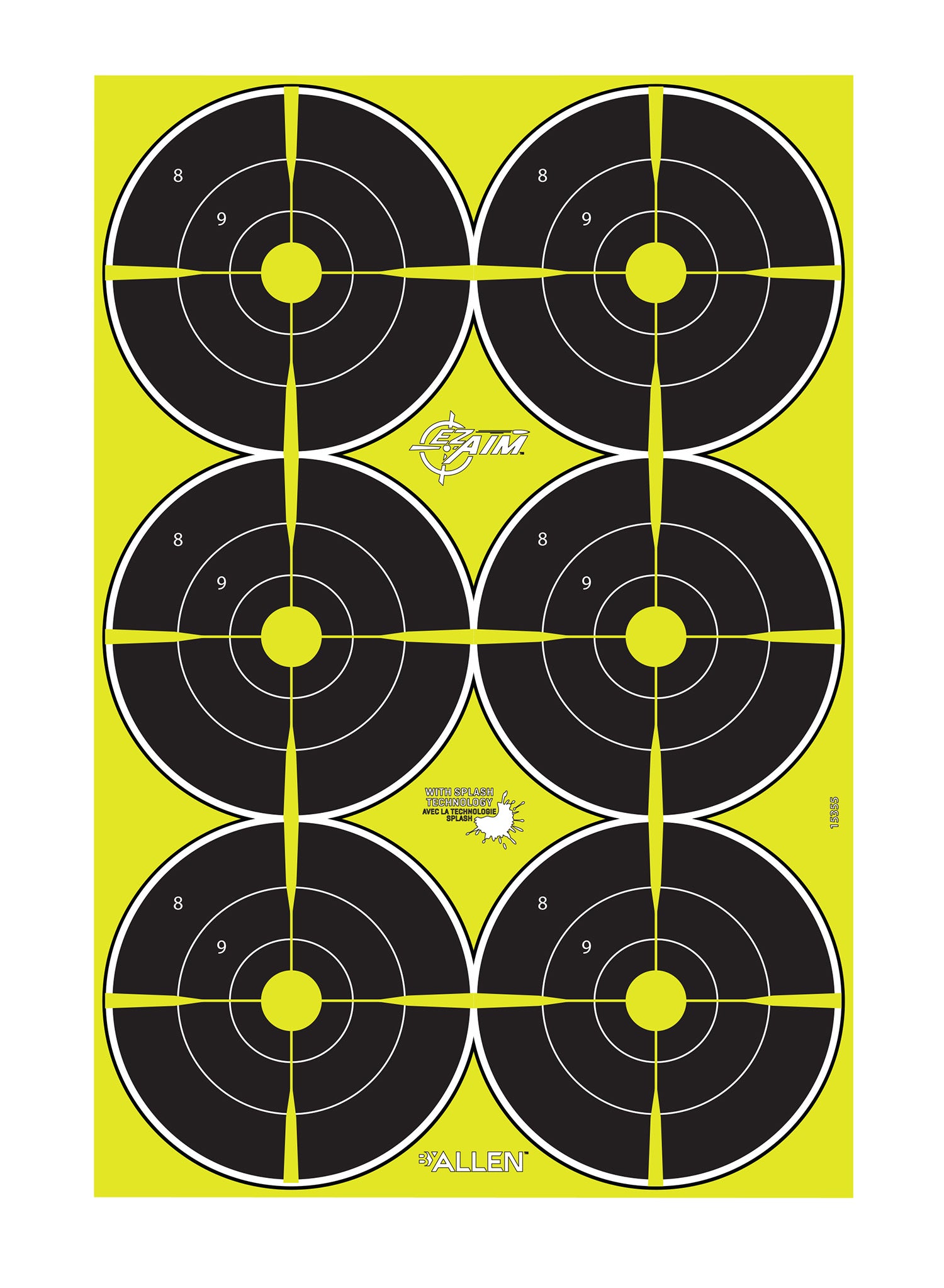 EZ-Aim 15355 Splash Reactive Hanging Bullseye Paper Target 12" x 18" 8 Per Pack