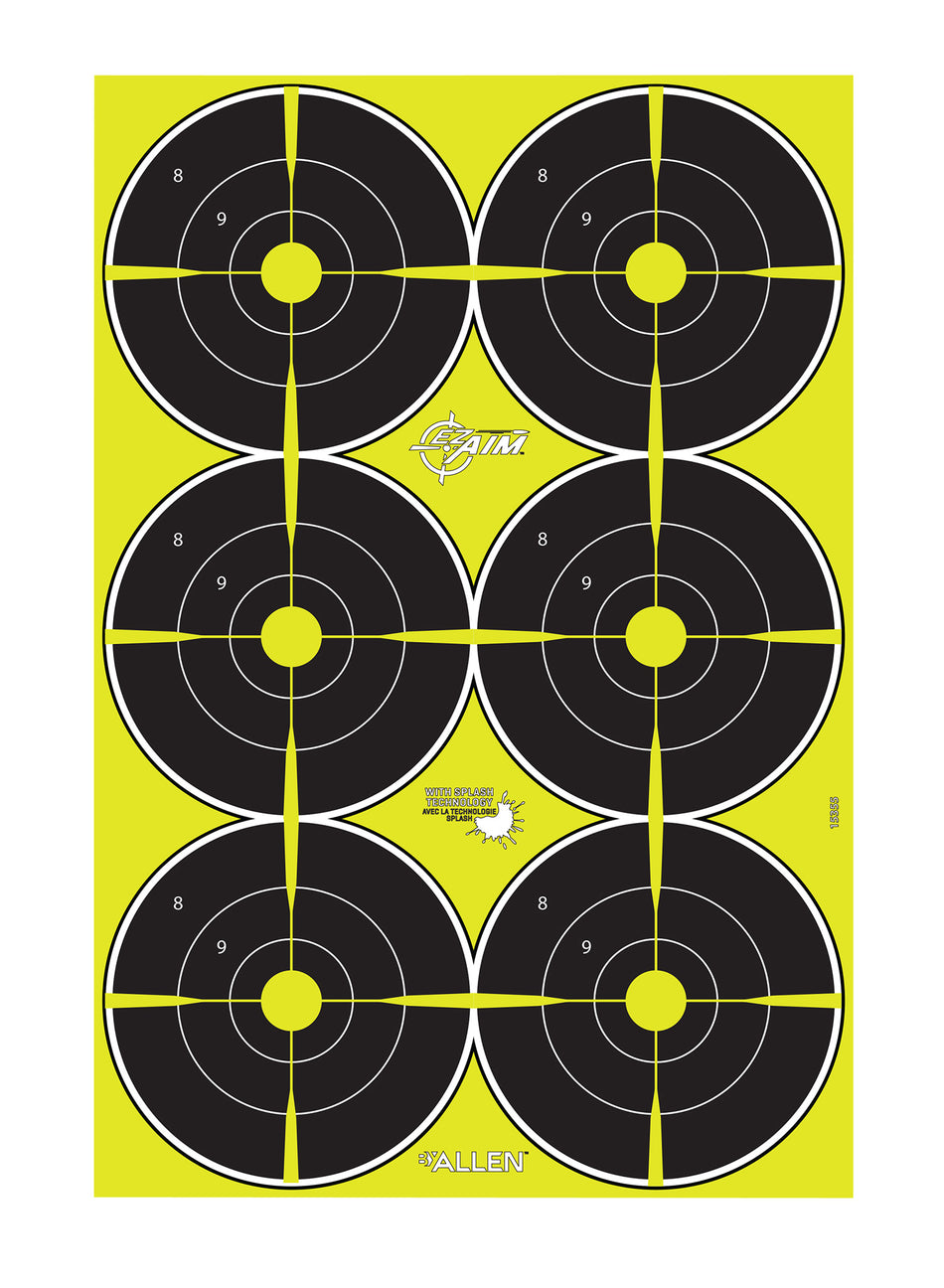 EZ-Aim 15355 Splash Reactive Hanging Bullseye Paper Target 12" x 18" 8 Per Pack