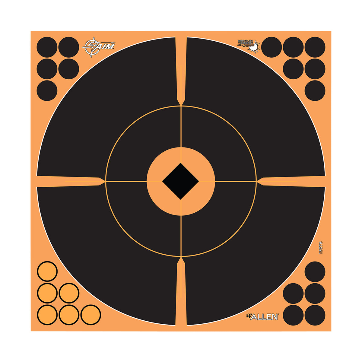 EZ-Aim 15376 Self-Adhesive Reactive Splash Bullseye Target 12" Black and Orange 5 Per Pack