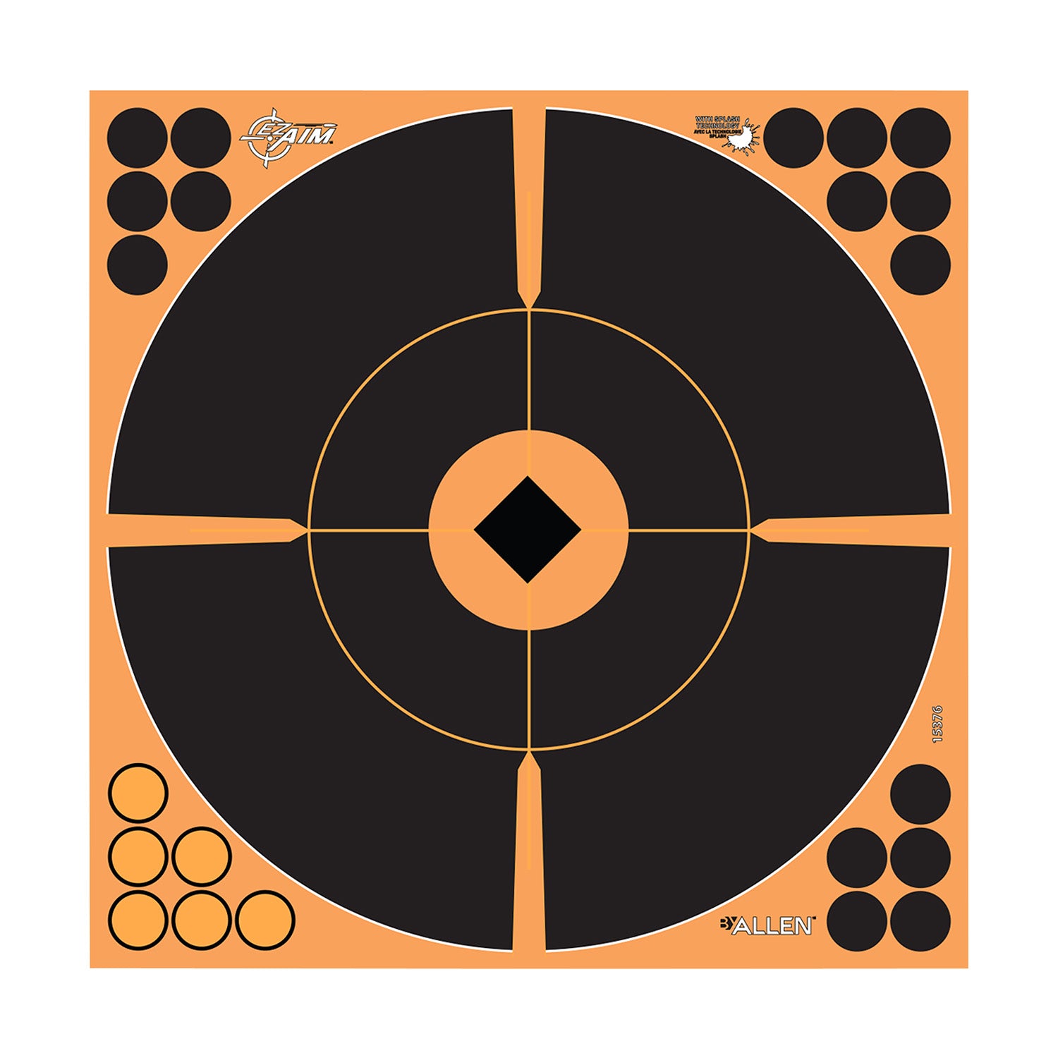 EZ-Aim 15376 Self-Adhesive Reactive Splash Bullseye Target 12" Black and Orange 5 Per Pack