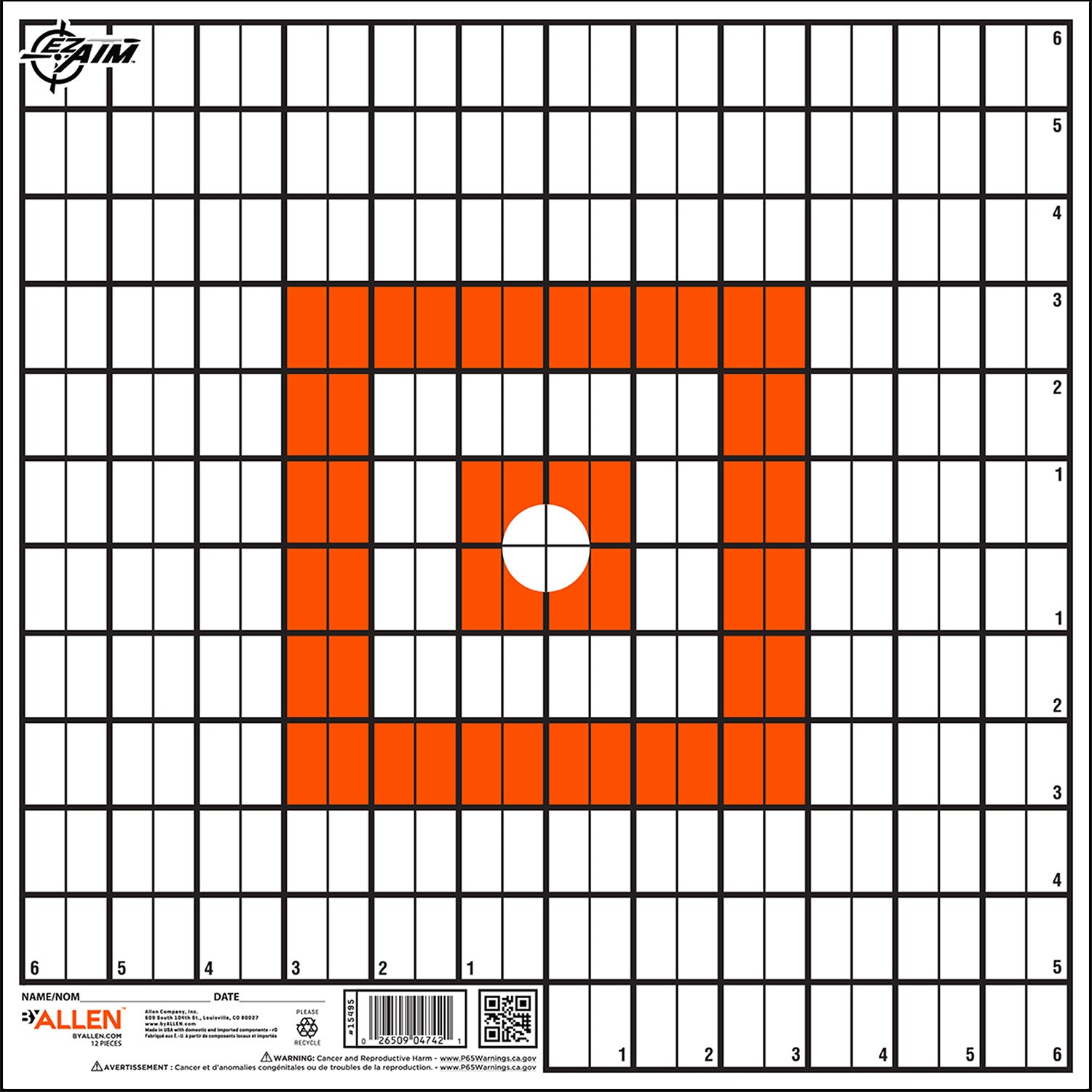 EZ-Aim 15495 Hanging Grid Paper Target 12" x 12" Orange and White 12 Per Pack