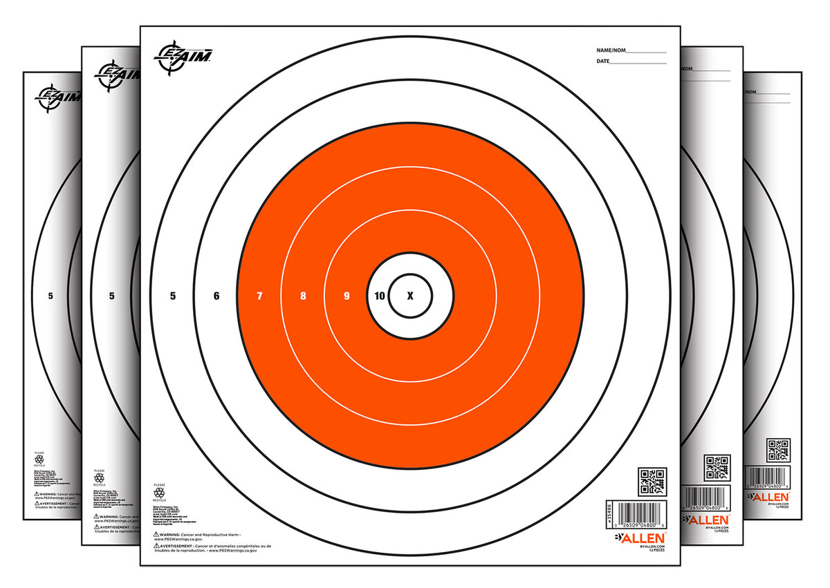 EZ-Aim 15496 Bullseye Paper Target 12" x 12" White and Orange 12 Per Package