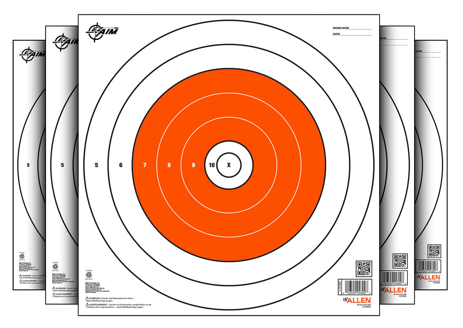 EZ-Aim 15496 Bullseye Paper Target 12" x 12" White and Orange 12 Per Package