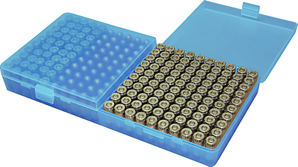MTM Case-Gard 9mm/380ACP Flip-Top Handgun Ammunition Box Clear Blue Poly 200rd