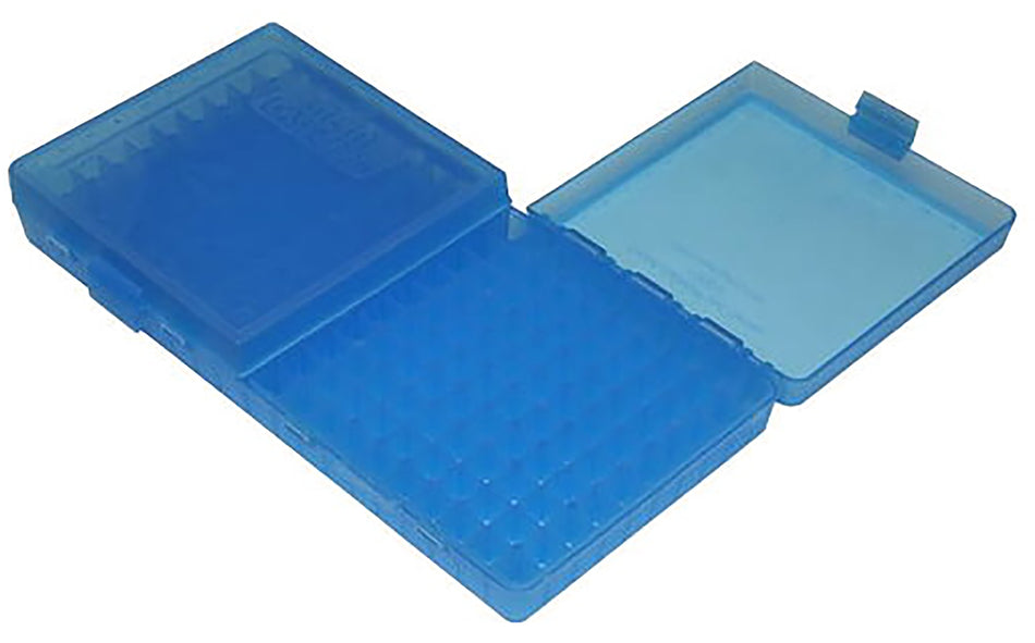 MTM Case-Gard 200 Round Multi-Caliber Handgun Ammo Box Clear Blue Polypropylene Stackable Design