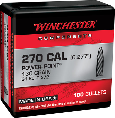 Winchester .270 Win 130gr Power Point Component Rifle Bullets 100/Box