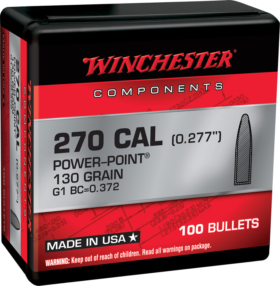 Winchester .270 Win 130gr Power Point Component Rifle Bullets 100/Box