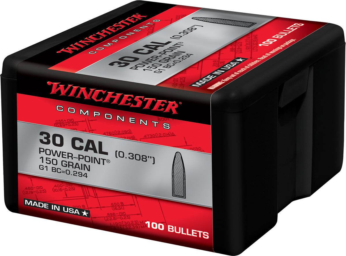 Winchester WB30PP150X 30 Caliber 150gr Power Point Centerfire Rifle Reloading Bullets 100/Box