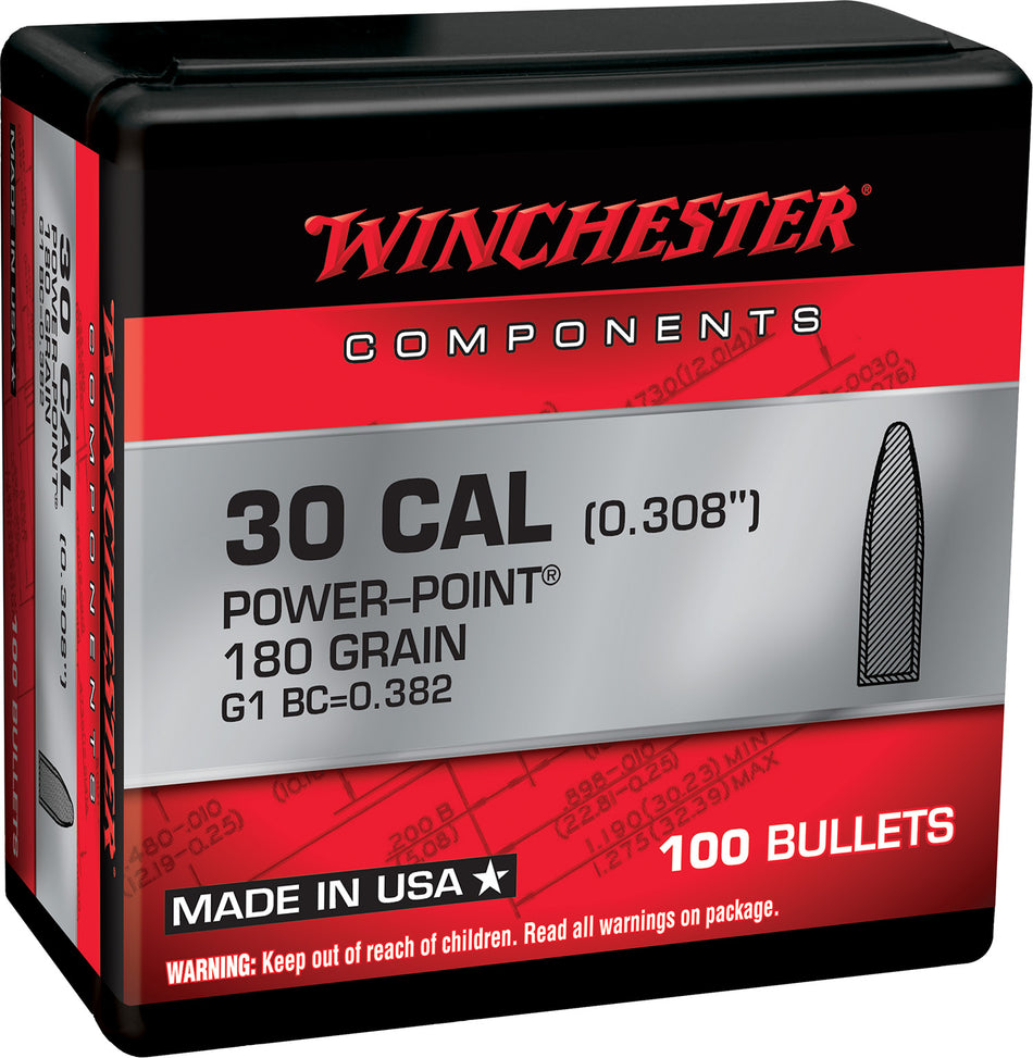 Winchester WB308P180X 308Win 180gr Power Point Centerfire Rifle Reloading Bullets 100/Box