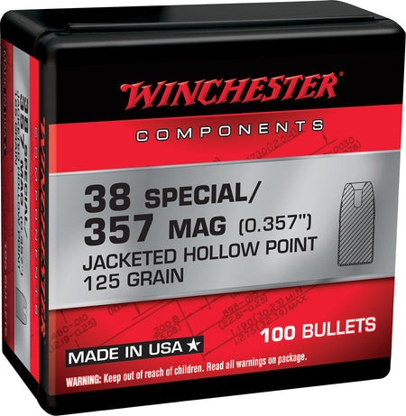 Winchester WB38HP125X 38 Special 125gr Jacketed Hollow Point Centerfire Handgun Reloading Bullets 100/Box