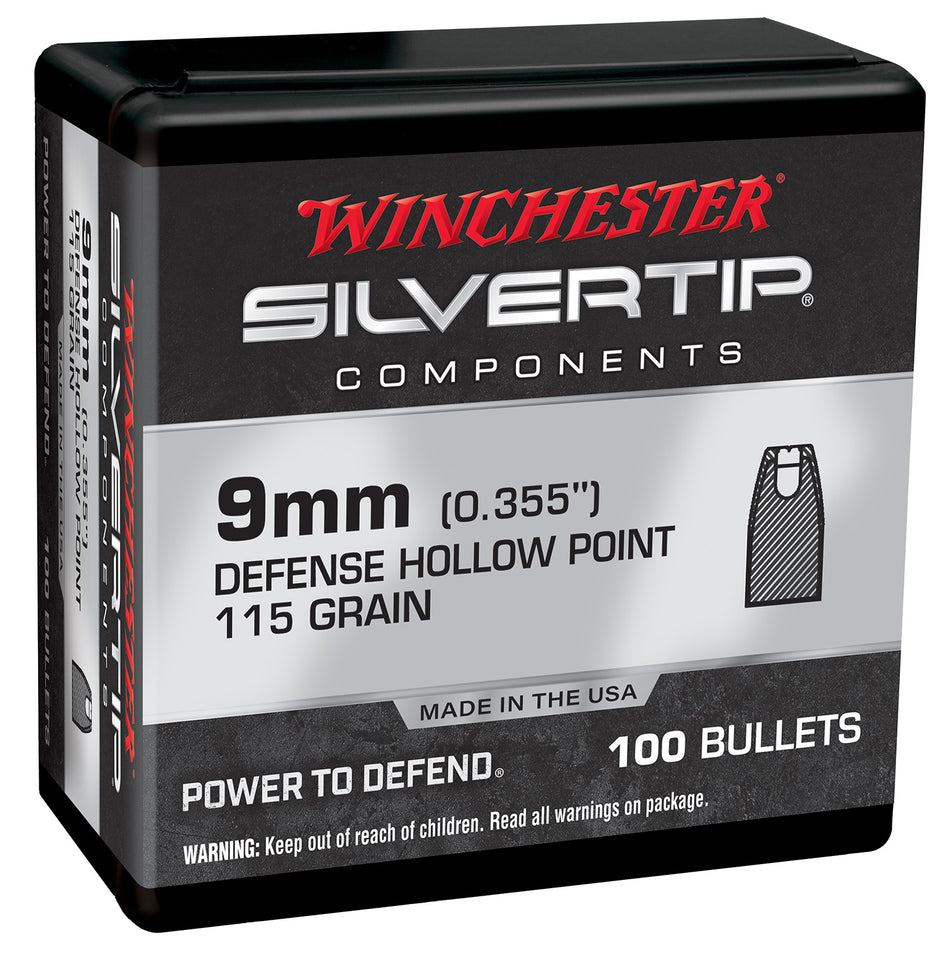Winchester WB9ST115X 9mm 115gr Silvertip Hollow Point Centerfire Handgun Reloading Bullets 100/Box