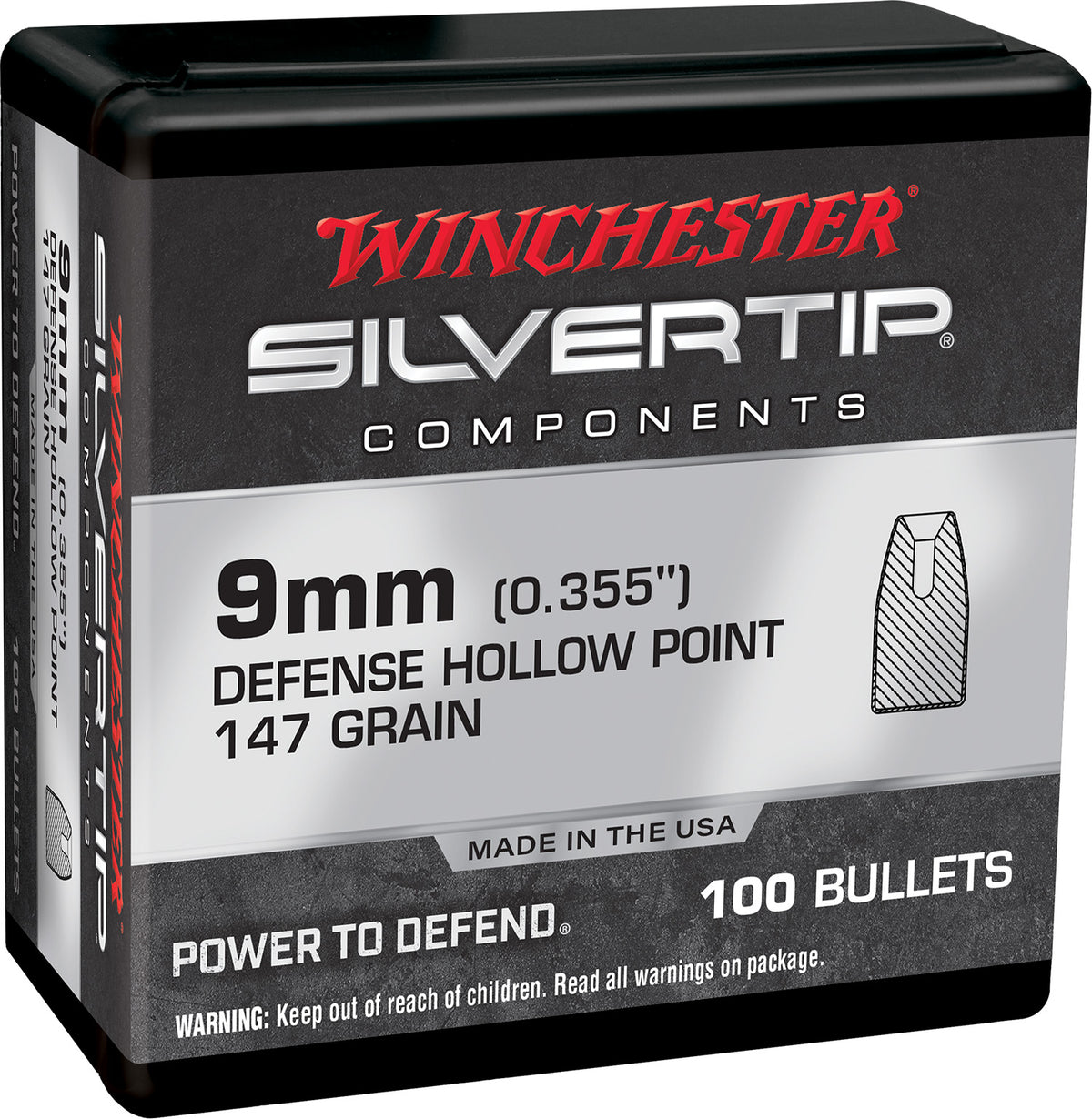 Winchester WB9ST147X 9mm 147gr Silvertip Hollow Point Centerfire Handgun Reloading Bullets 100/Box
