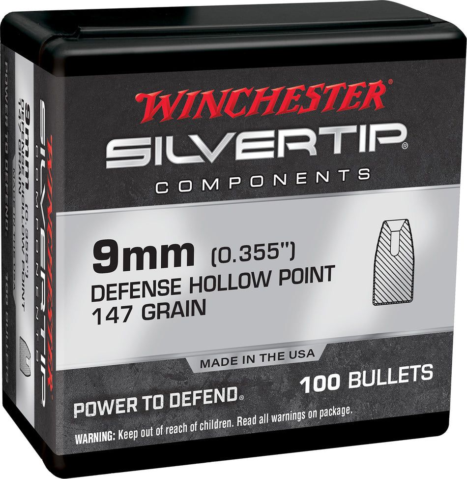 Winchester WB9ST147X 9mm 147gr Silvertip Hollow Point Centerfire Handgun Reloading Bullets 100/Box