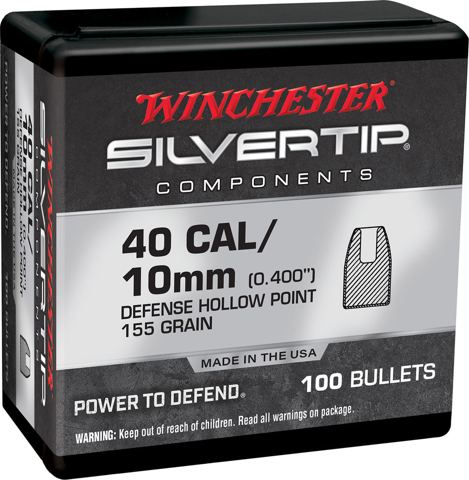 Winchester WB40ST155X Centerfire Handgun Reloading Bullets 40 S&W 155gr Silvertip Hollow Point 100/Box