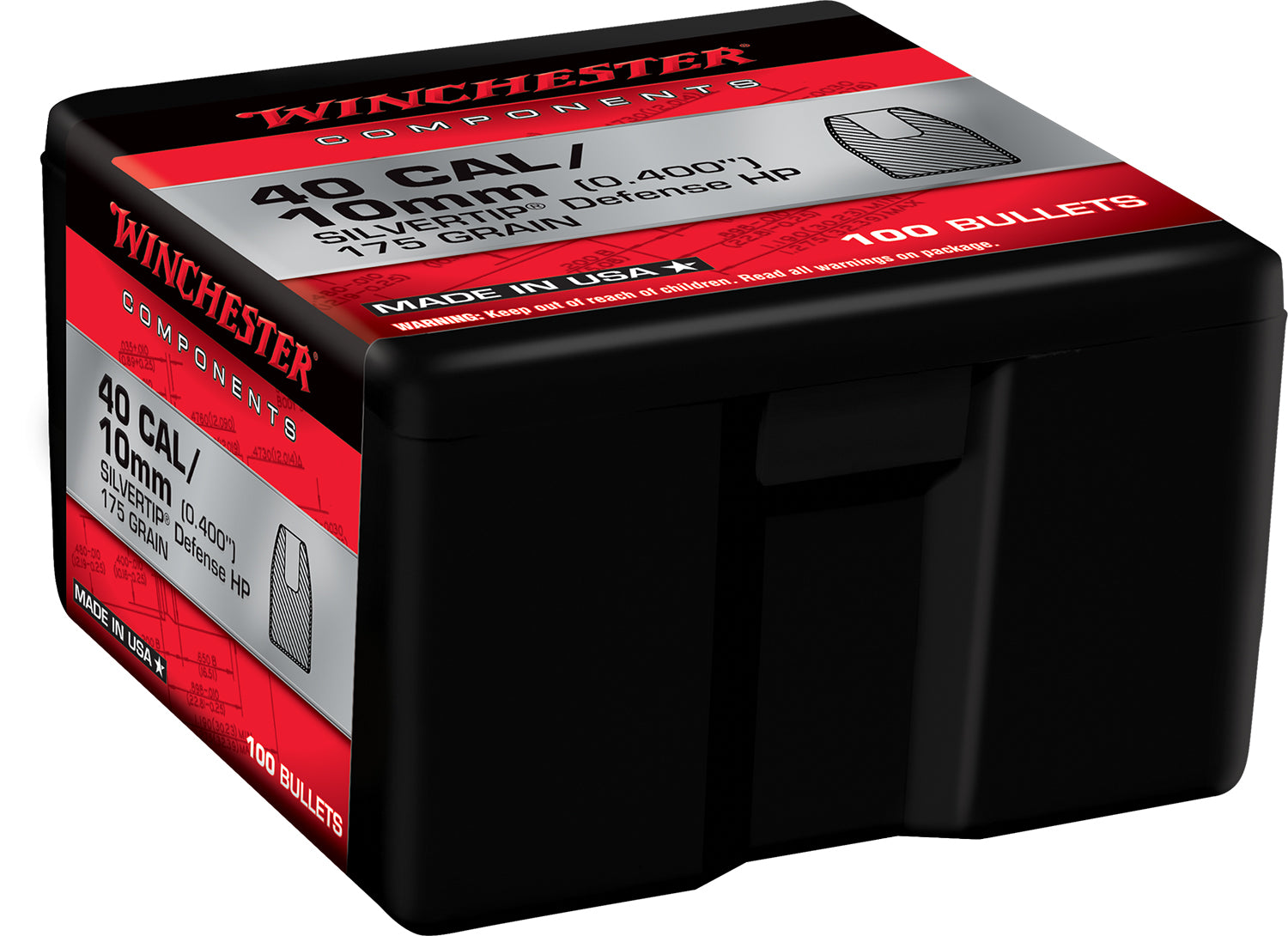 Winchester WB40ST175X Centerfire Handgun Reloading Bullets 40 S&W 175gr Silvertip Hollow Point 100/Box