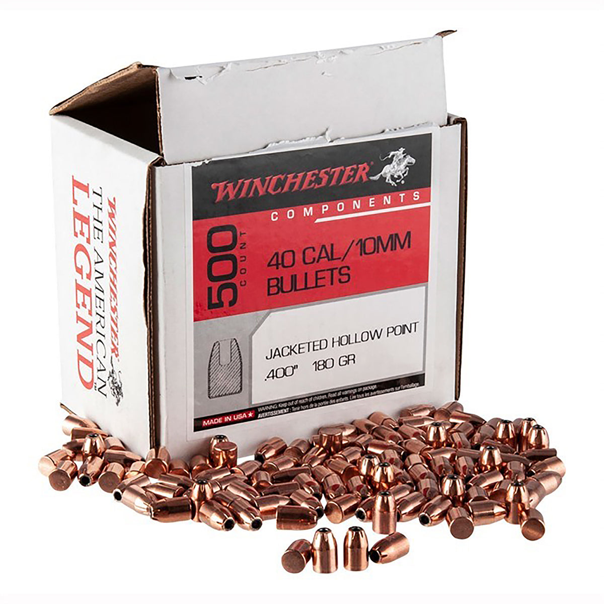 Winchester WB40HP180D Centerfire Handgun Reloading Bullets 40 S&W 180gr Jacketed Hollow Point 500/Box