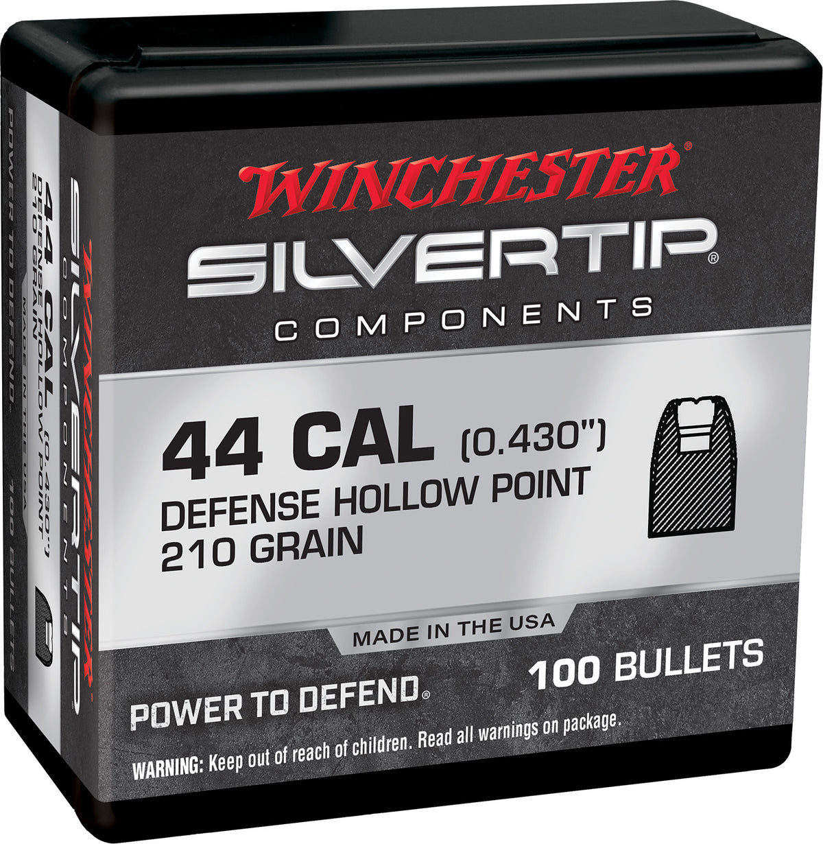 Winchester WB44ST210X Centerfire Handgun Reloading Bullets 44 Rem Mag 210gr Silvertip Hollow Point 100/Box