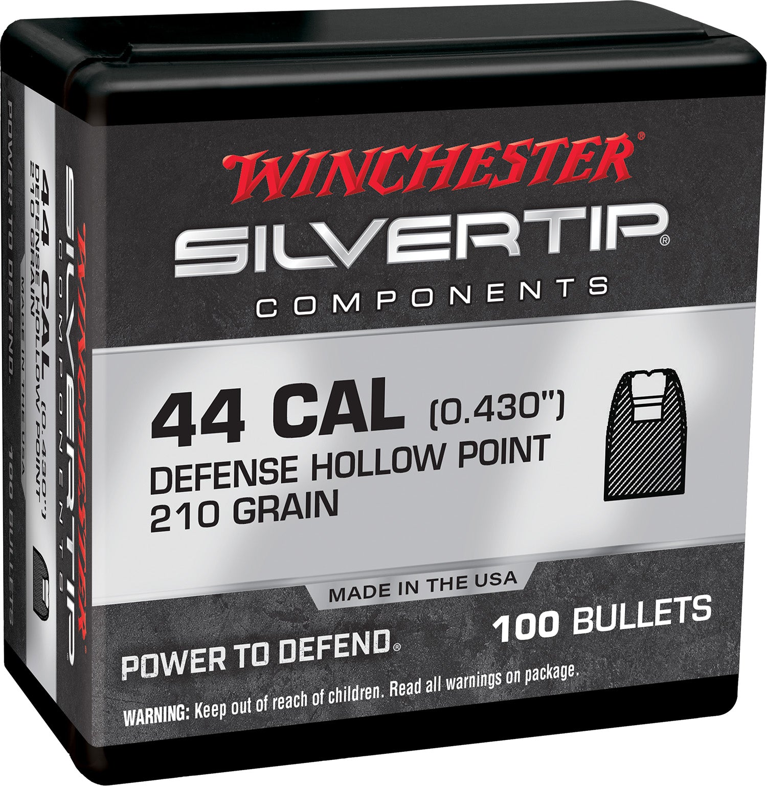 Winchester WB44ST210X Centerfire Handgun Reloading Bullets 44 Rem Mag 210gr Silvertip Hollow Point 100/Box