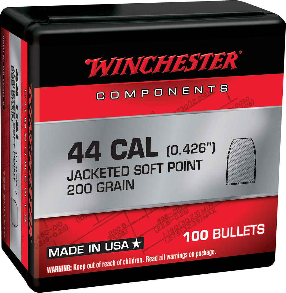 Winchester WB44SP200X Centerfire Handgun Reloading Bullets 44 Rem Mag 200gr Soft Point 100/Box