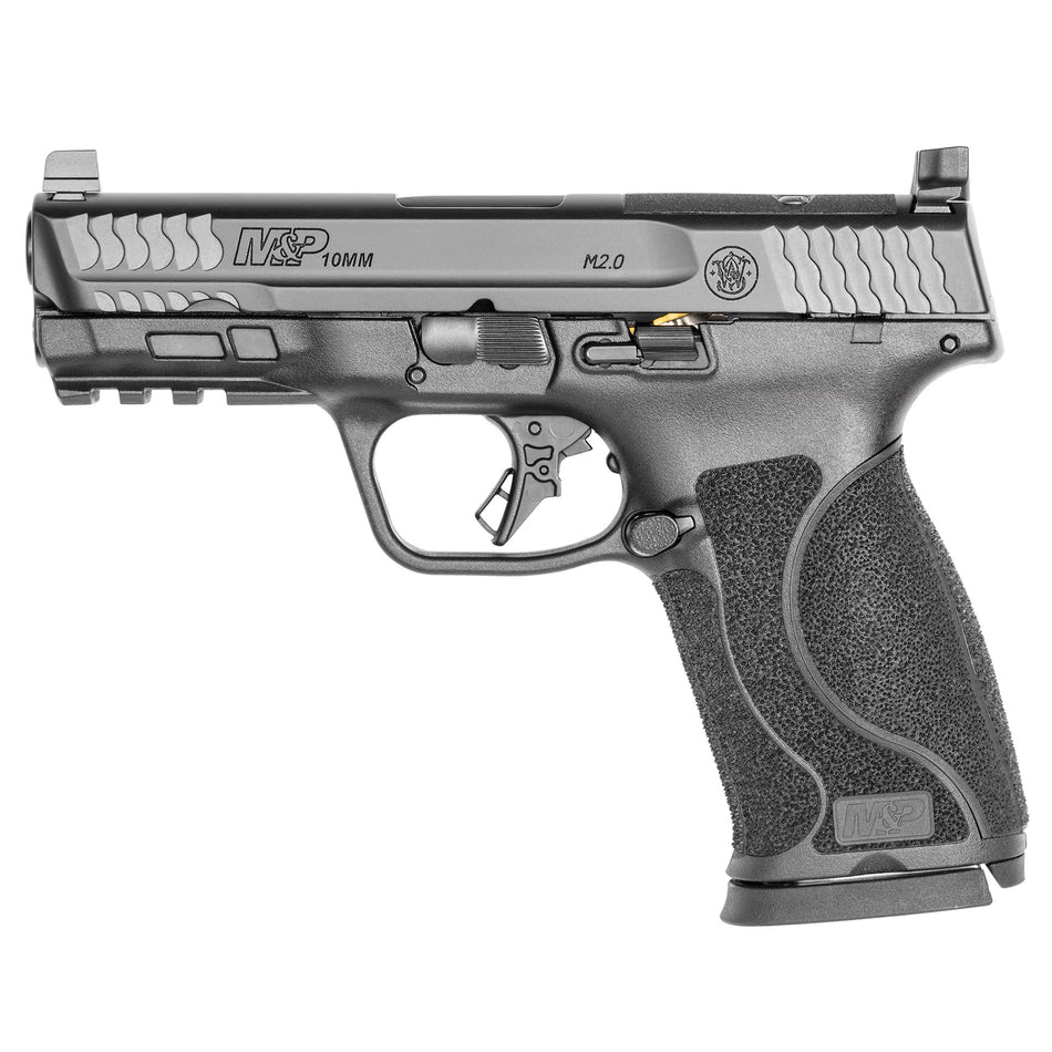 Smith & Wesson 13389 M&P M2.0 Full Size 10mm Auto 15+1, 4" Black Armornite Stainless Steel Barrel, Optic Cut/Serrated Stainless Steel Slide, Matte Black Polymer Frame w/Picatinny Rail