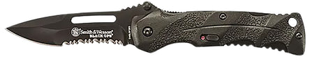 S&W SWBLOP2BSCP Black Ops 3.40" M.A.G.I.C. Assisted Folding Knife Part Serrated Blade with Pocket Clip