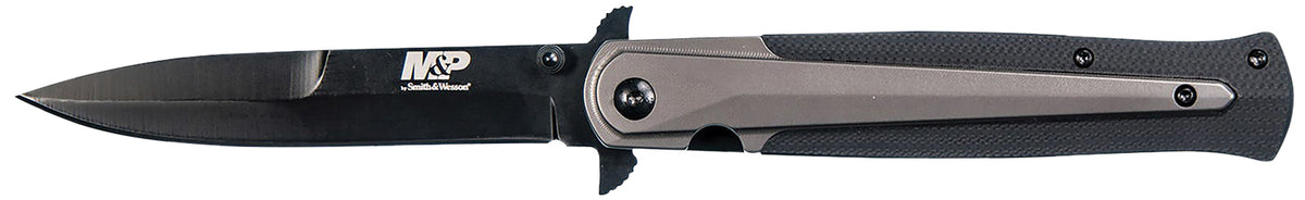 S&W 1085899 M&P Tactical Stiletto 4" Folding Knife Plain SS Blade Black/Flat Dark Earth FRN Handle Pocket Clip