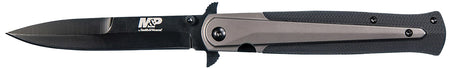 S&W 1085899 M&P Tactical Stiletto 4" Folding Knife Plain SS Blade Black/Flat Dark Earth FRN Handle Pocket Clip