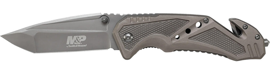 S&W SWP11GCP M&P Rescue 3.79" Folding Knife Tanto Blade Aluminum Handle Ceramic Glass Breaker Includes Pocket Clip
