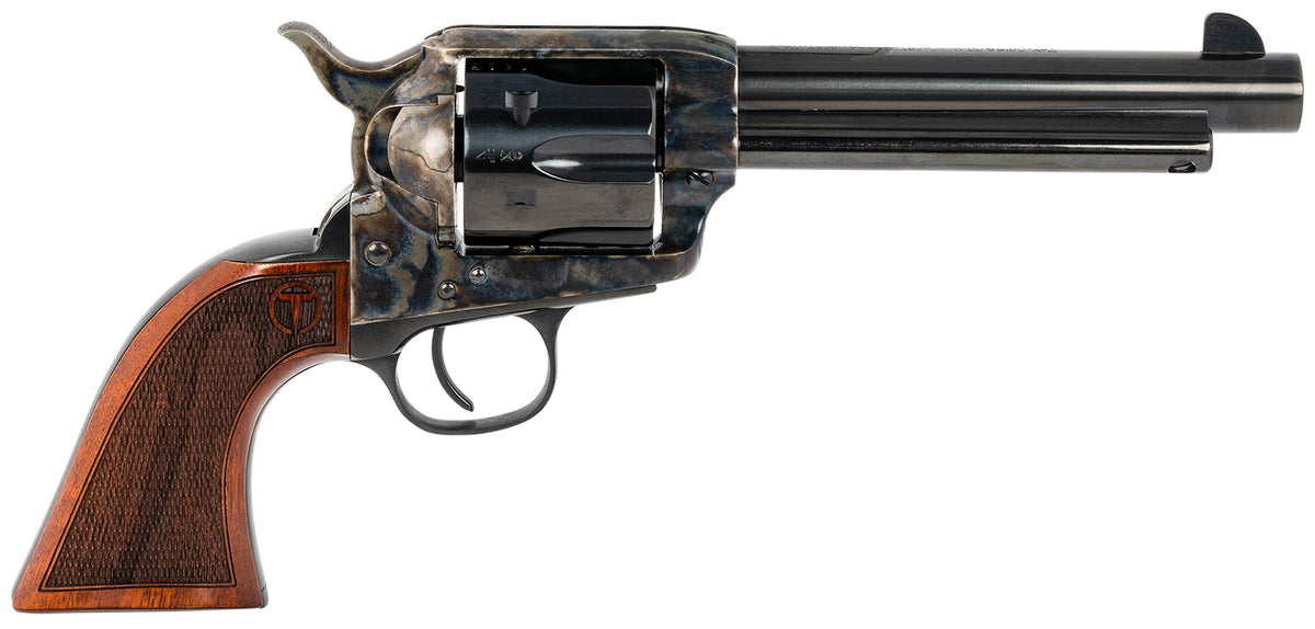Taylors & Company 550815 Smoke Wagon 44-40 Win Caliber with 5.50" Blued Finish Barrel, 6rd Capacity Blued Finish Cylinder, Color Case Hardened Finish Steel Frame & Checkered Walnut Grip