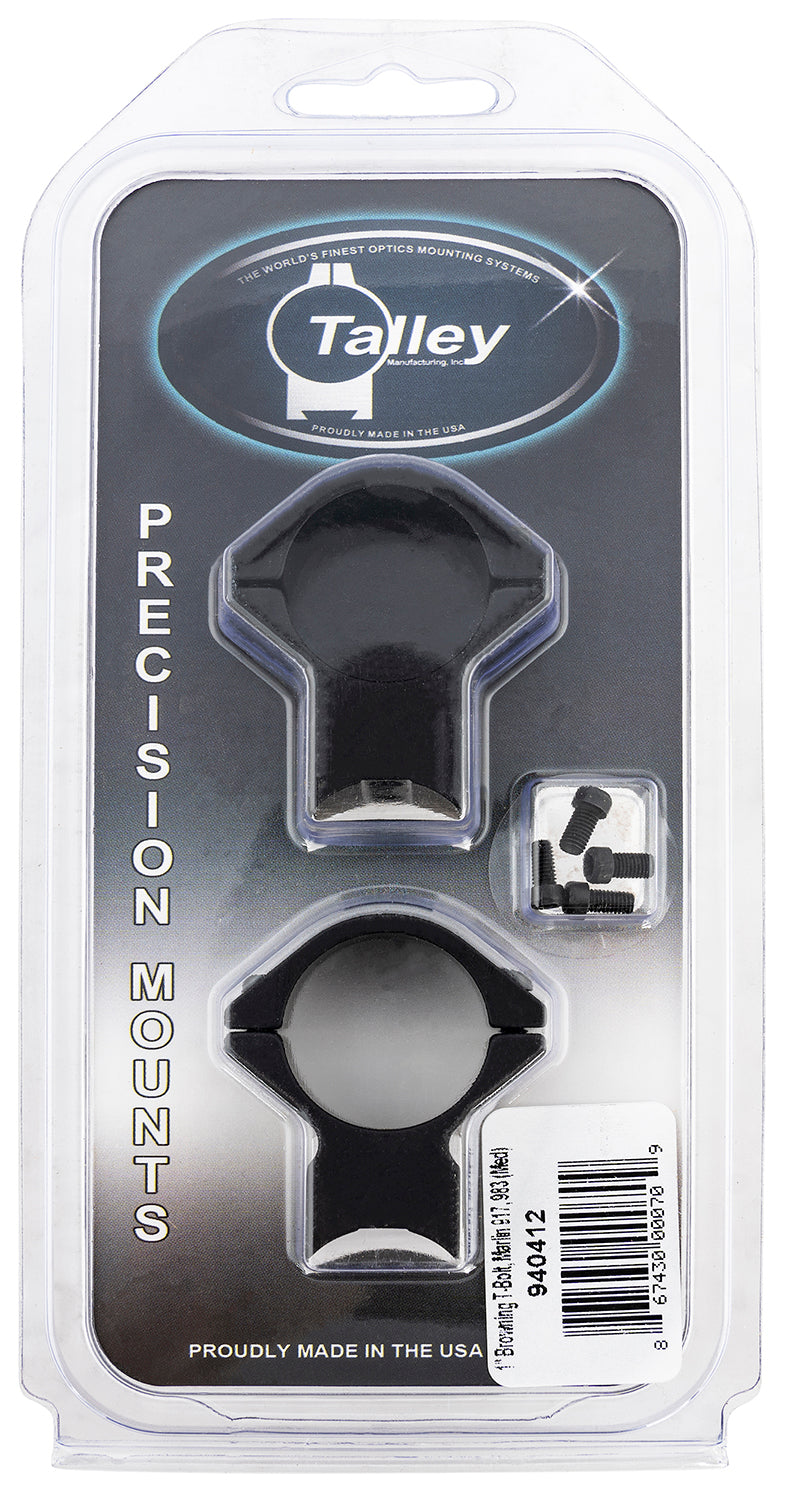 Talley 940412 1" Tube Medium Scope Ring Mount Combo Black Anodized Aluminum for Browning T-Bolt 0 MOA