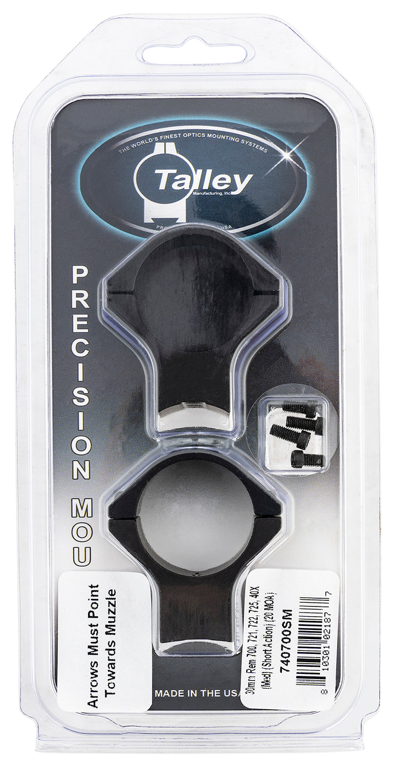 Talley 740700SM Lightweight Alloy Scope Mount Ring Combo 30mm Tube Remington 700 Medium Short Action 20 MOA