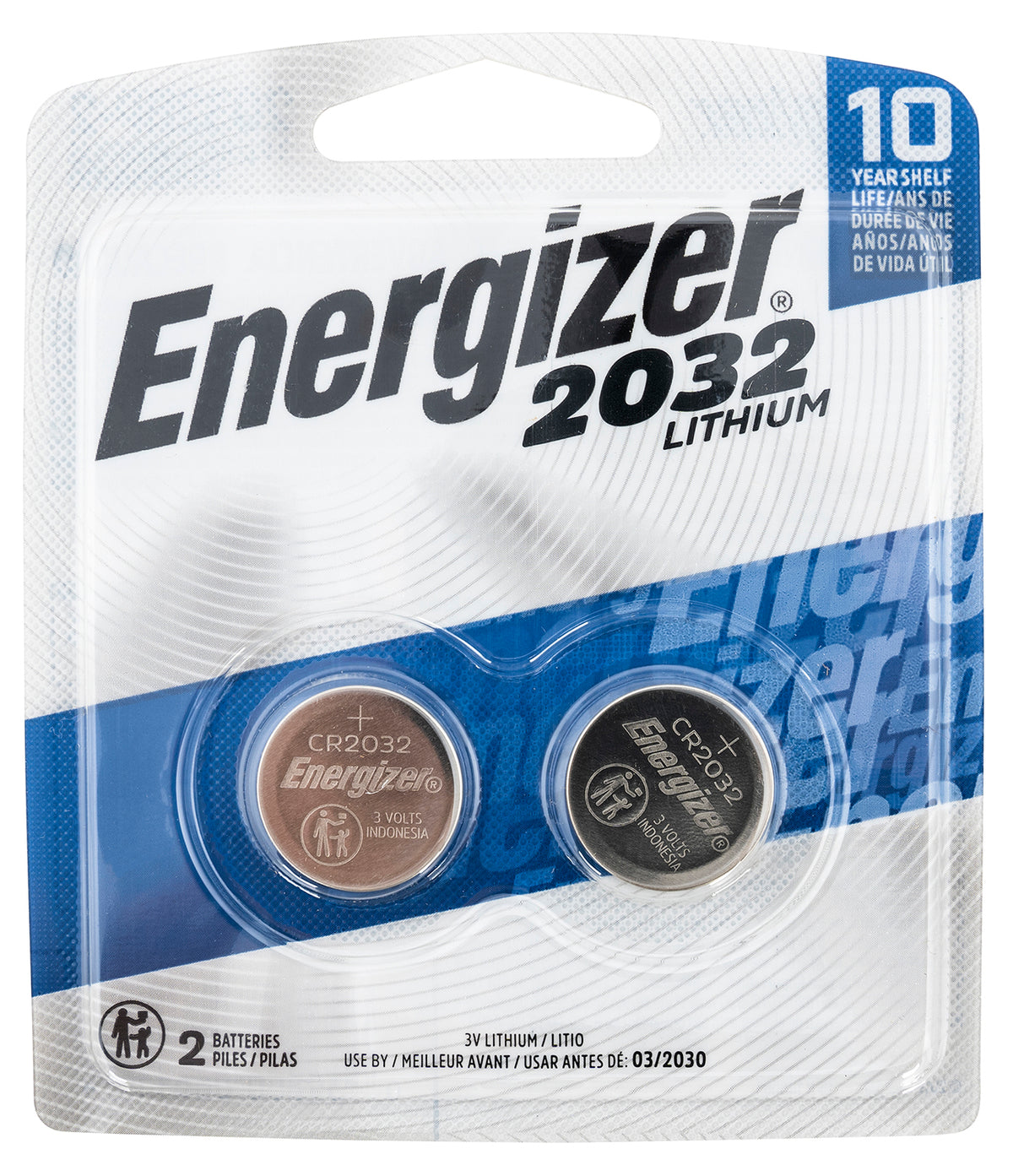 Energizer CR2032 3.0V 235mAh Lithium Coin Cell Batteries Qty 2