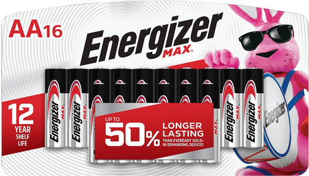 Energizer MAX E91LP16 1.5 Volt AA Alkaline Battery 16-Pack