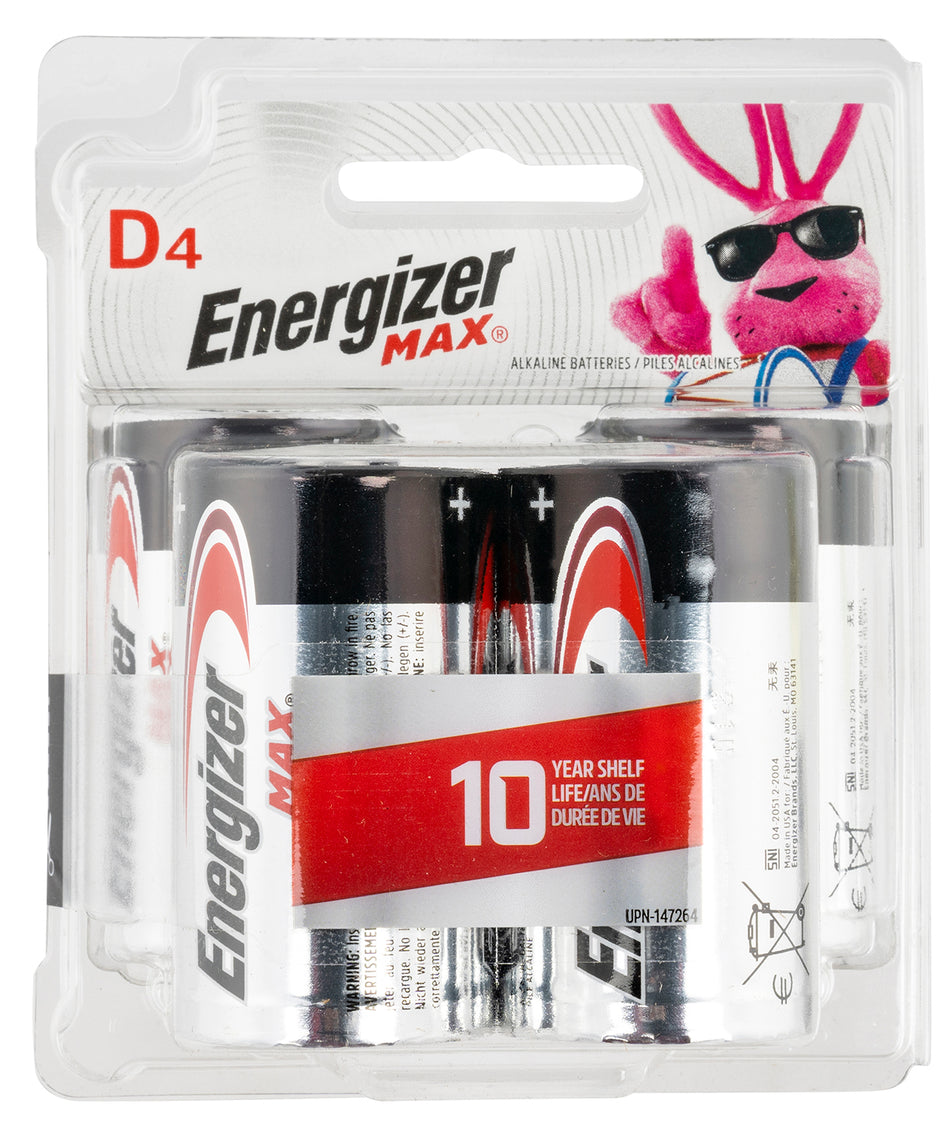 Energizer MAX E95BP4 1.5 Volt D Alkaline Battery 4-Pack
