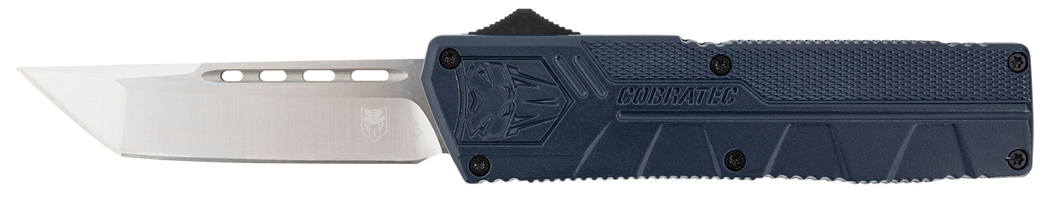 CobraTec 3.25" Lightweight OTF Tanto Plain D2 Steel Blade NYPD Blue Handle with Pocket Clip