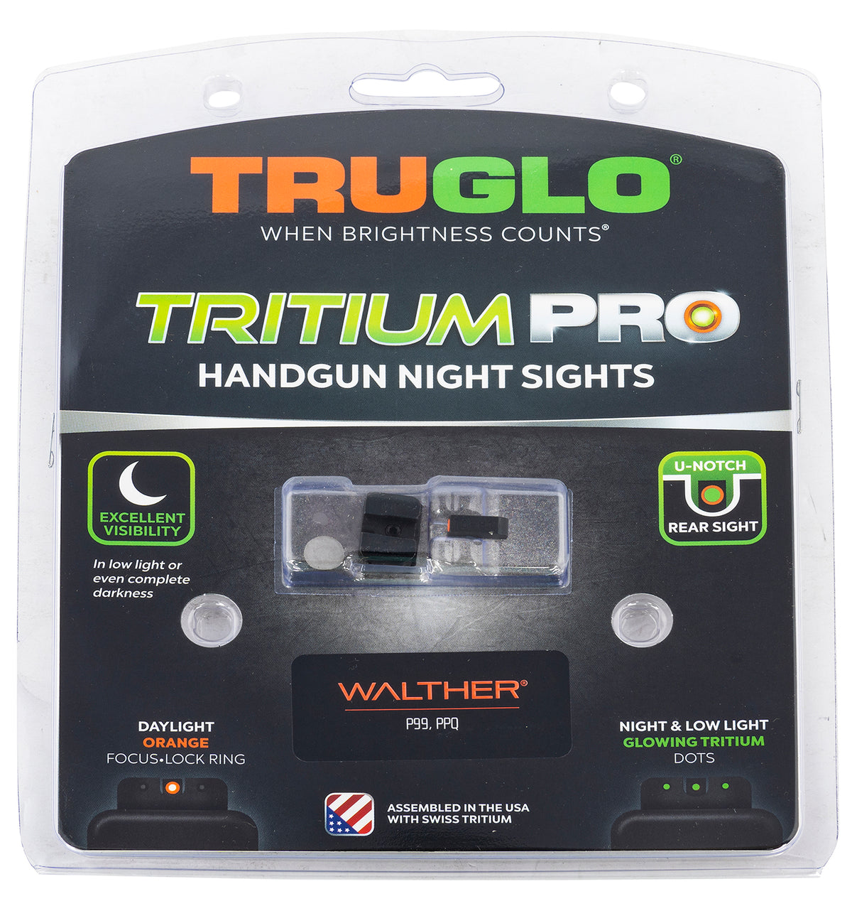 TruGlo Tritium Pro Night Sight TGTG231W1C Orange Outline Front & Green Tritium Rear Set