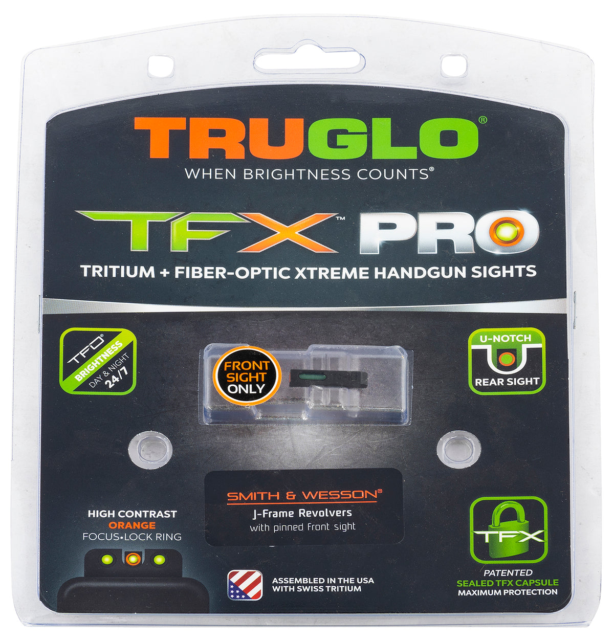 TruGlo TFX Pro Front Night Sight TGTG13SJ1PC Orange Outline Tritium Fiber Optic CNC Steel