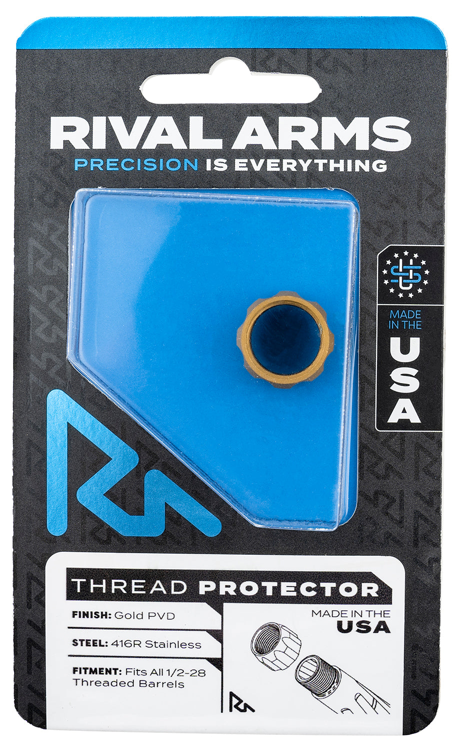 Rival Arms 416R Stainless Steel Gold PVD Thread Protector 1/2"-28 for 9mm Luger