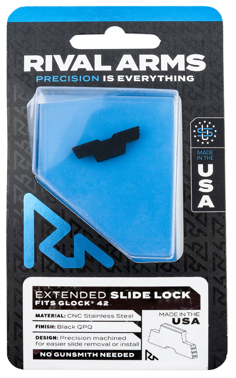 Rival Arms Glock 42 Black QPQ Stainless Steel Extended Takedown Slide Lock