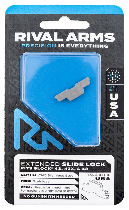 Rival Arms Polished Stainless Extended Takedown Slide Lock for Glock 43/43X/48