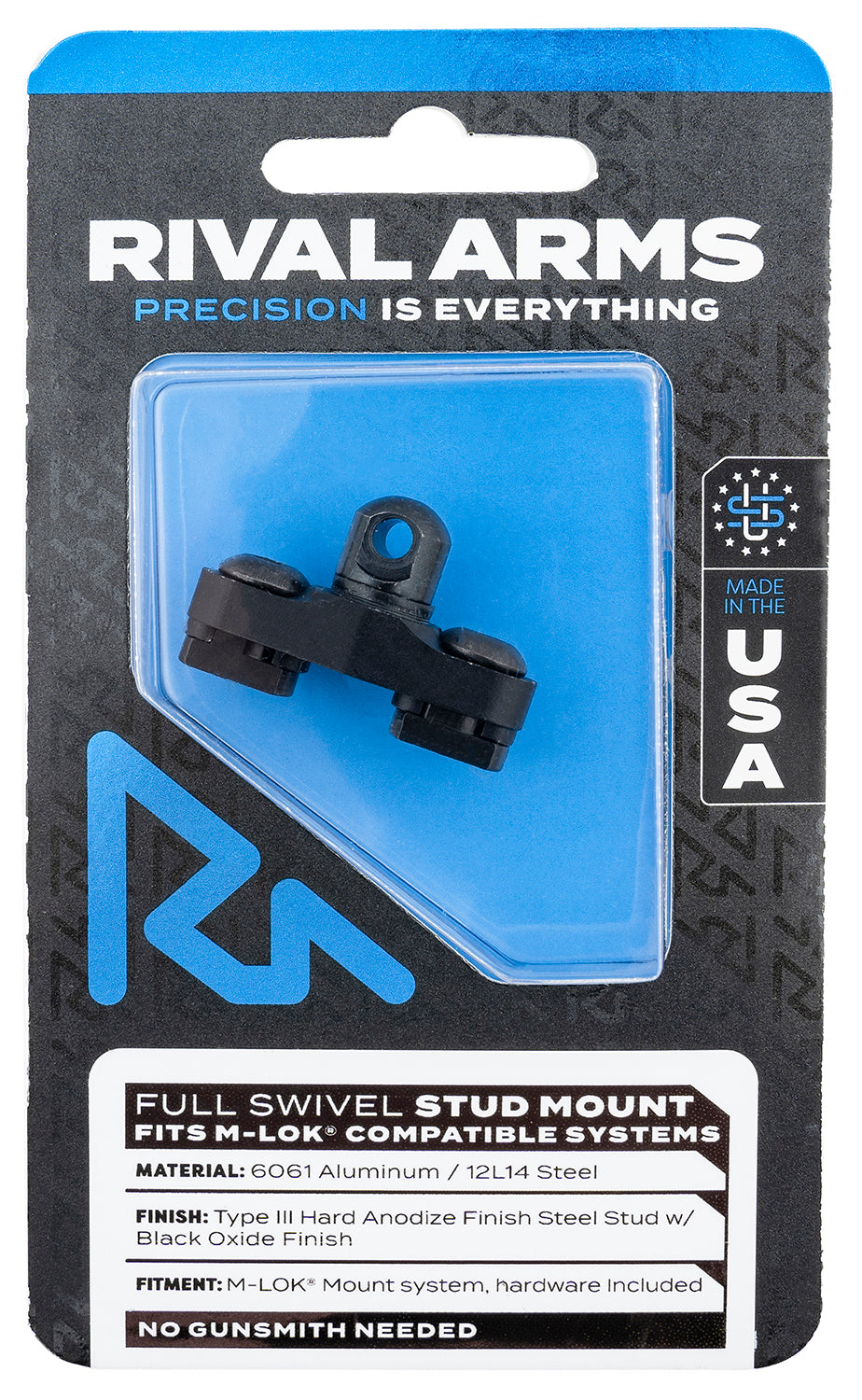 Rival Arms Full Swivel Stud Mount RA92M1B M-LOK Compatible Black Aluminum & Steel Stud