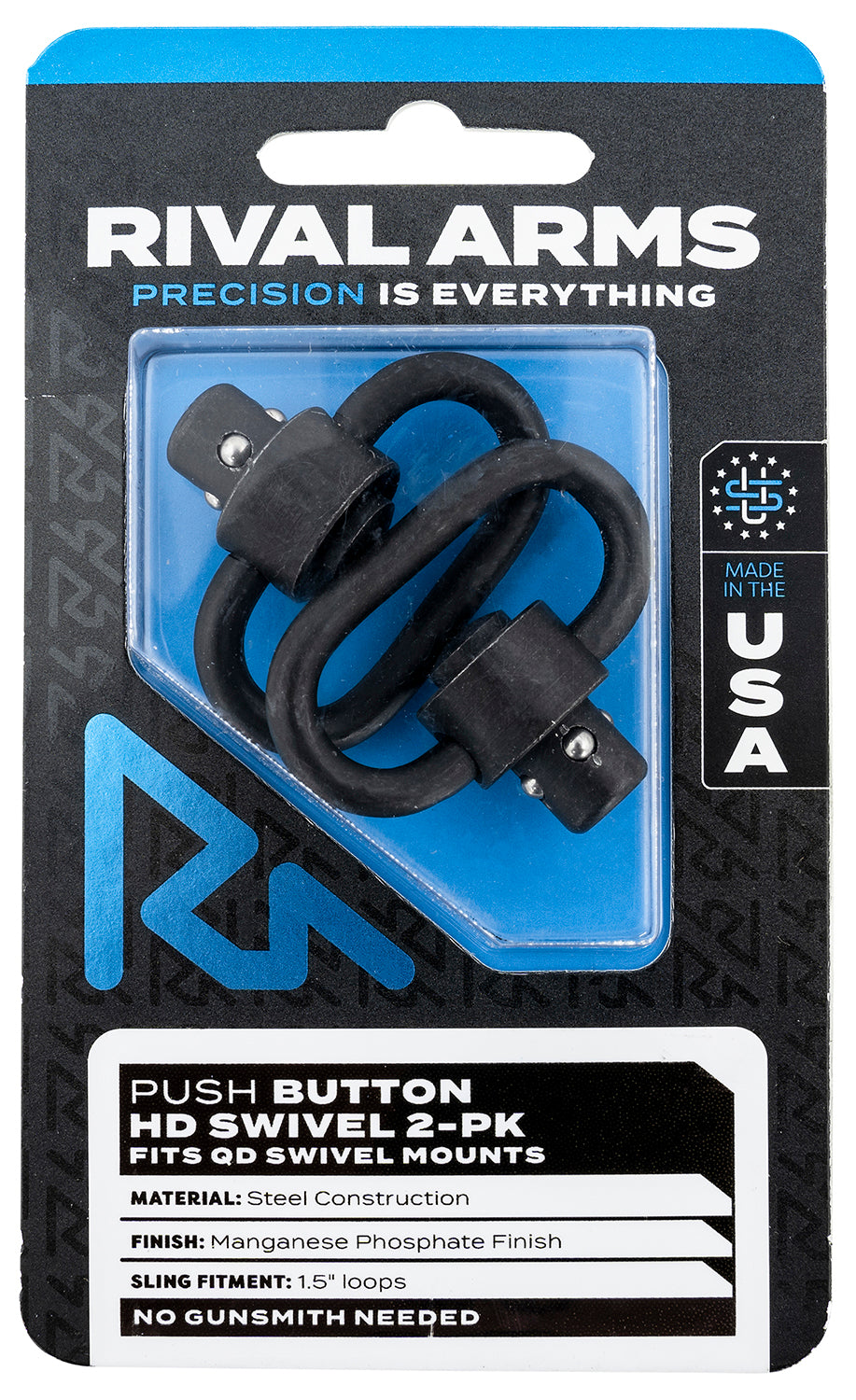 Rival Arms HD Push Button QD Swivel Set – Manganese Phosphate Steel, 1.5" Loops