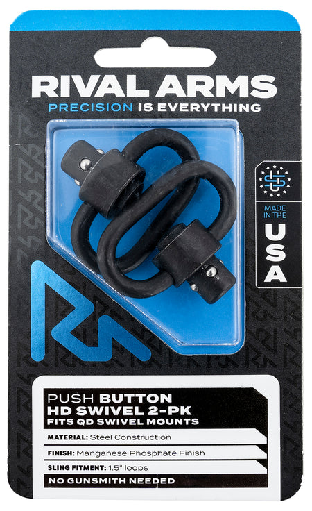 Rival Arms HD Push Button QD Swivel Set – Manganese Phosphate Steel, 1.5" Loops