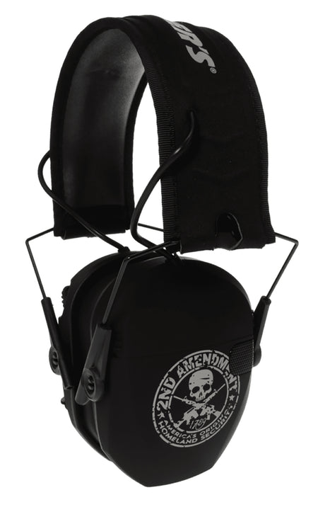 Walker's Razor Slim Electronic Freedom Muff 23 dB Over the Head Black Distressed 2nd Amendment Logo