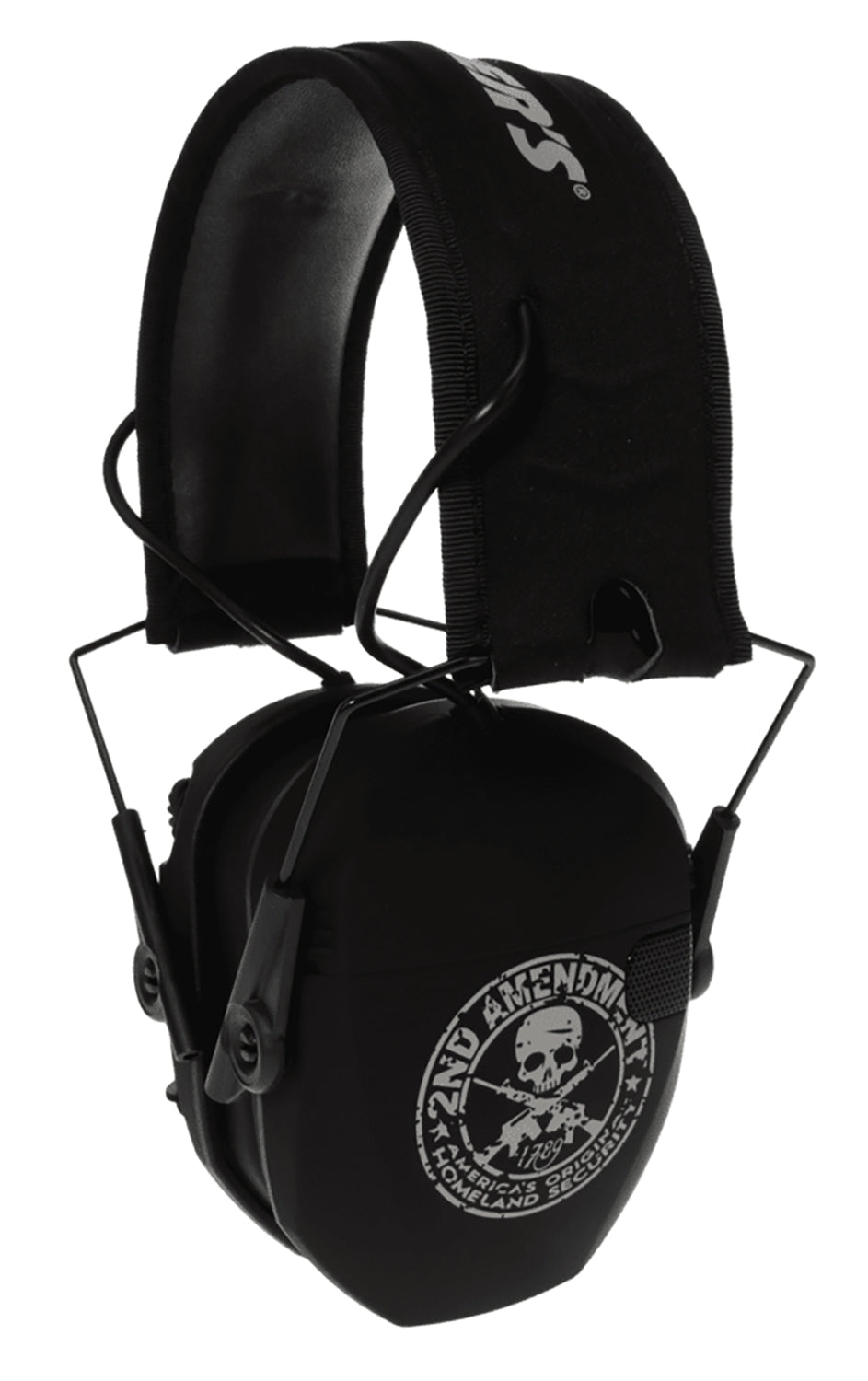 Walker's Razor Slim Electronic Freedom Muff 23 dB Over the Head Black Distressed 2nd Amendment Logo