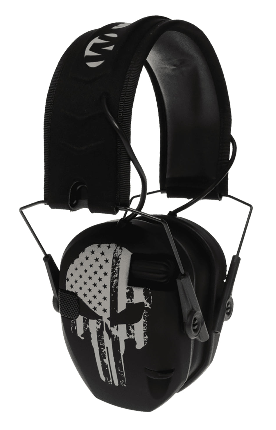 Walker's Razor Slim Electronic Freedom Muff 23 dB Over the Head Black Distressed Punisher Flag Polymer