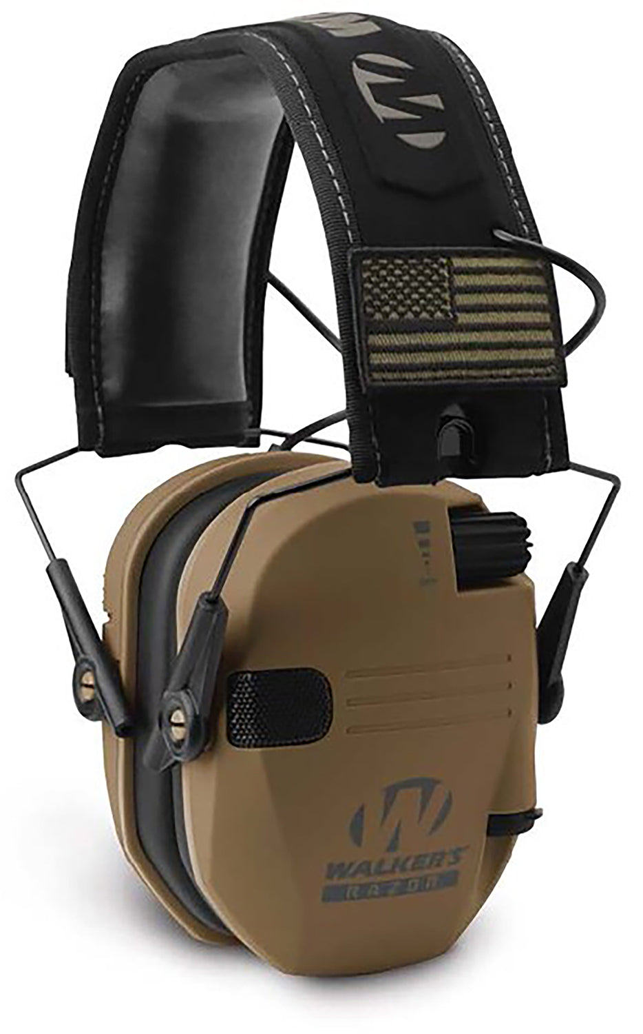 Walker's Razor Patriot 23 dB Hearing Protection Muff Over the Head Battle Brown/Black with USA Flag Patch